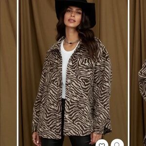 12th Tribe Savanna Brown Zebra Faux Fur Jacket - Oversized Animal Print Shacket